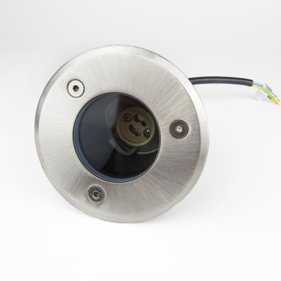 image 1 of CGC Lighting Nola Round Small Stainless Steel Effect Inground Deck Light | Silver | Stainless steel effect | Height: 10 cm, Width: 10 cm, Cut Out: 8.5 cm