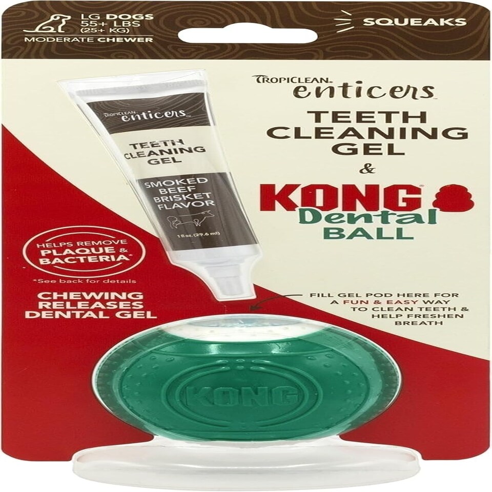 image 1 of Tropiclean Enticers Dental Ball Kit for Large Dogs Smoked Beef Brisket Flavour