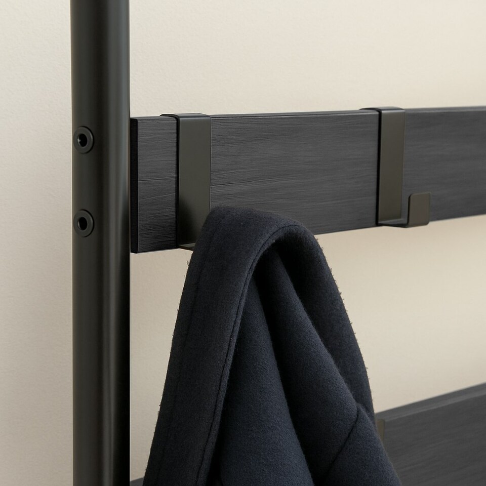 image 1 of Harbour Housewares Square Steel Coat Rack with Shoe Storage Bench - Coat Rack Coat Stand Hat Stand Clothing Rail Hooks S