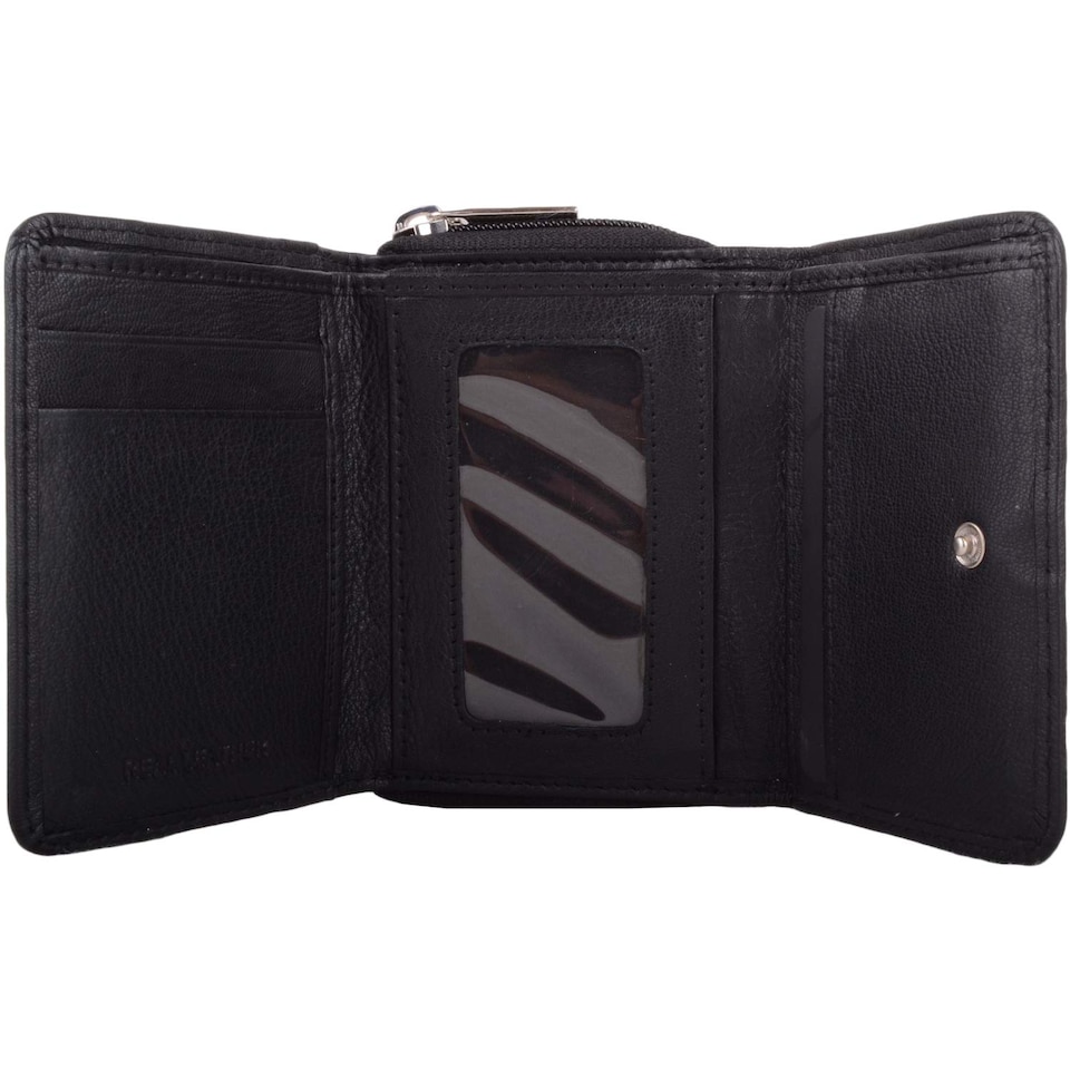 image 1 of London Leathergoods Womens Small Leather Zip Round Tri-Fold Money / Coin / Credit Card Holder / Purse - Black | Black | Black