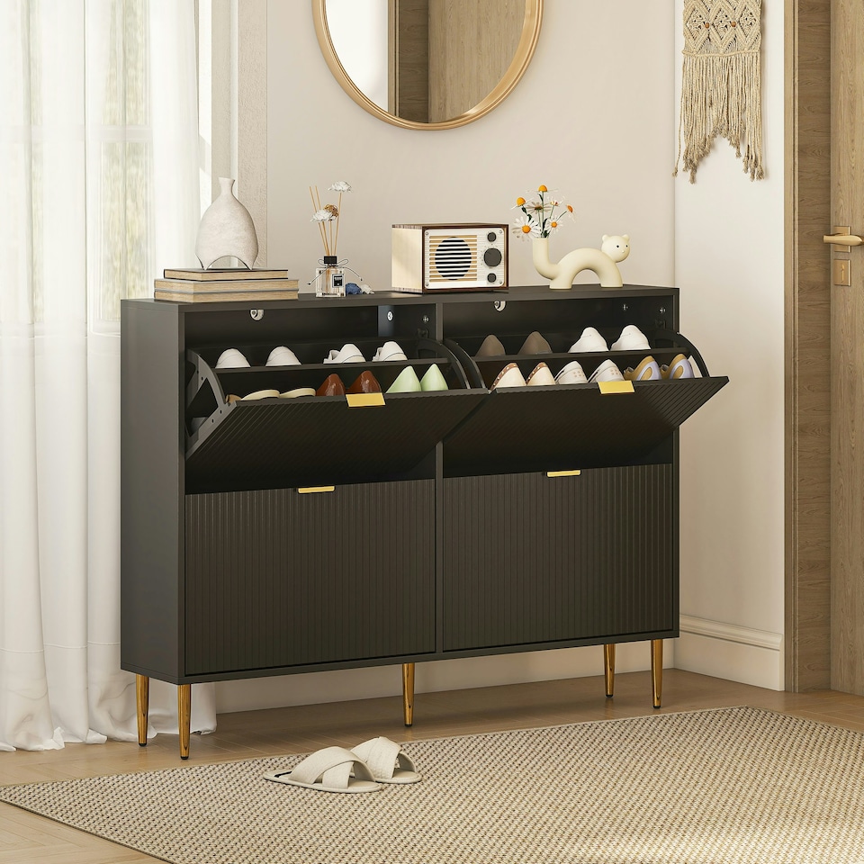 image 1 of HOMCOM Slim Shoe Storage Cabinet with 4 Flip Drawers for Hallway White