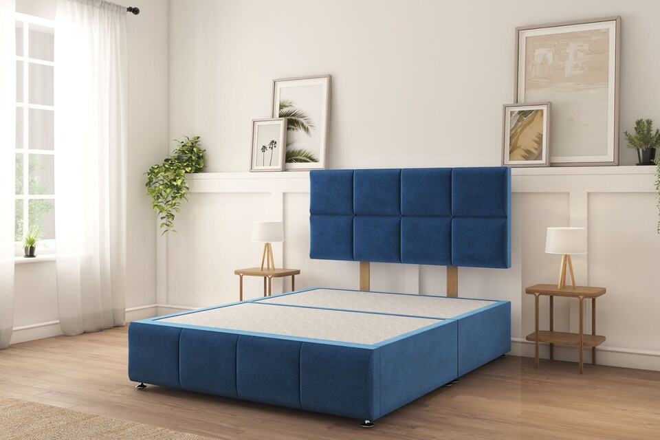 image 1 of Sloomy Sterling Navy Plush Divan Bed With Mattress No Drawers 26" Strutted Headboard & 12" Footboard 3' Single