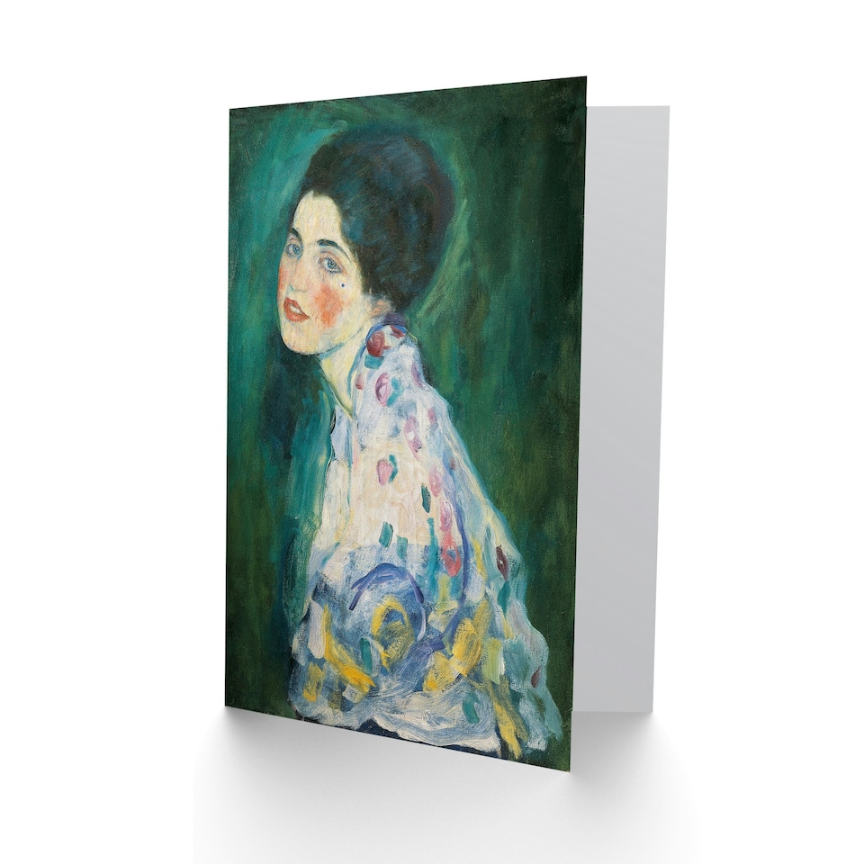 image 1 of Gustav Klimt Art Card Portrait of a Lady in Floral Dress
