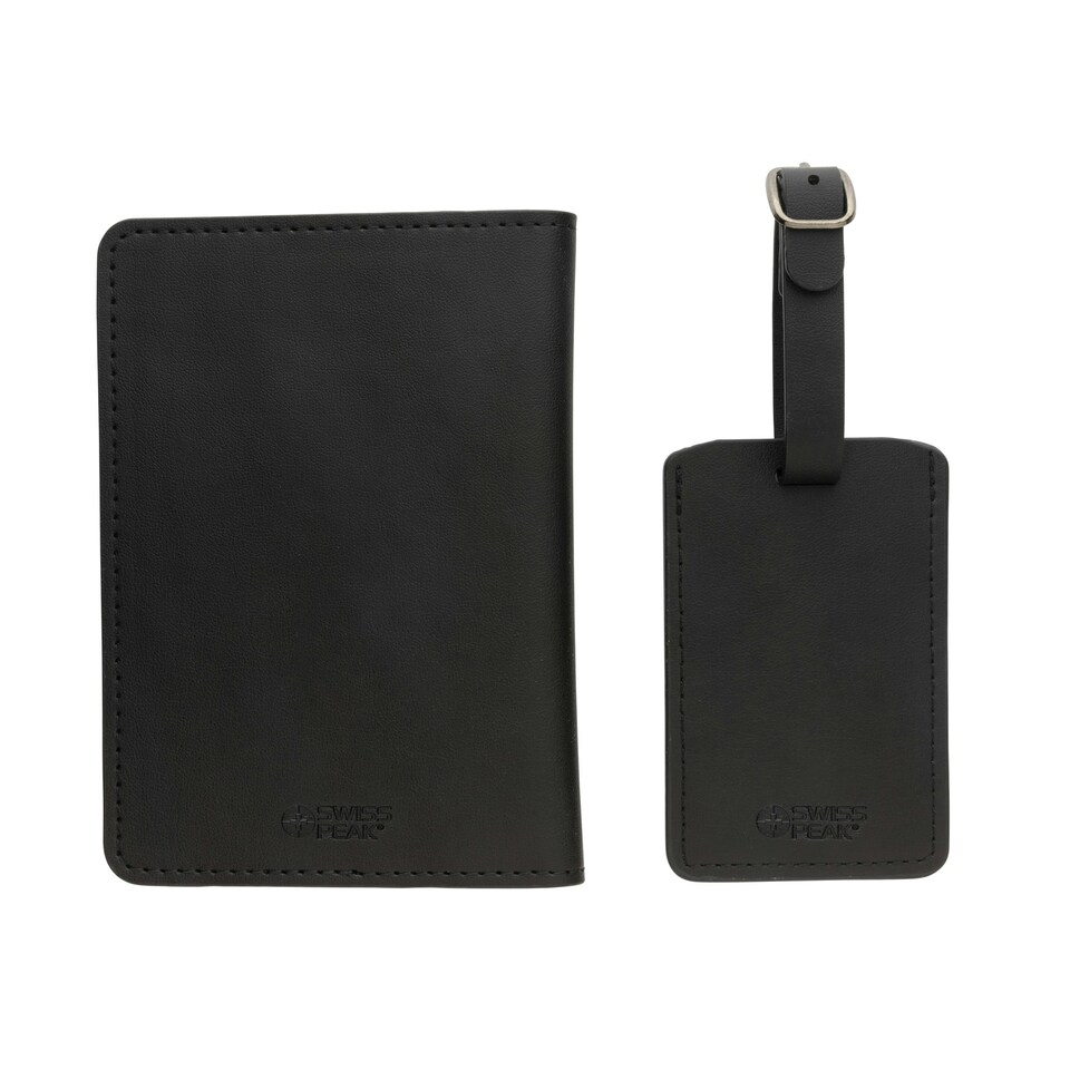 image 1 of Swiss Peak Recycled PU Travel Set - Black - One Size Black