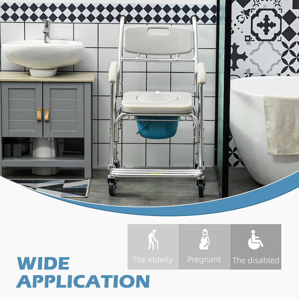 image 1 of HOMCOM Personal Mobility Assist Waterproof Shower Commode Wheelchair Grey Grey
