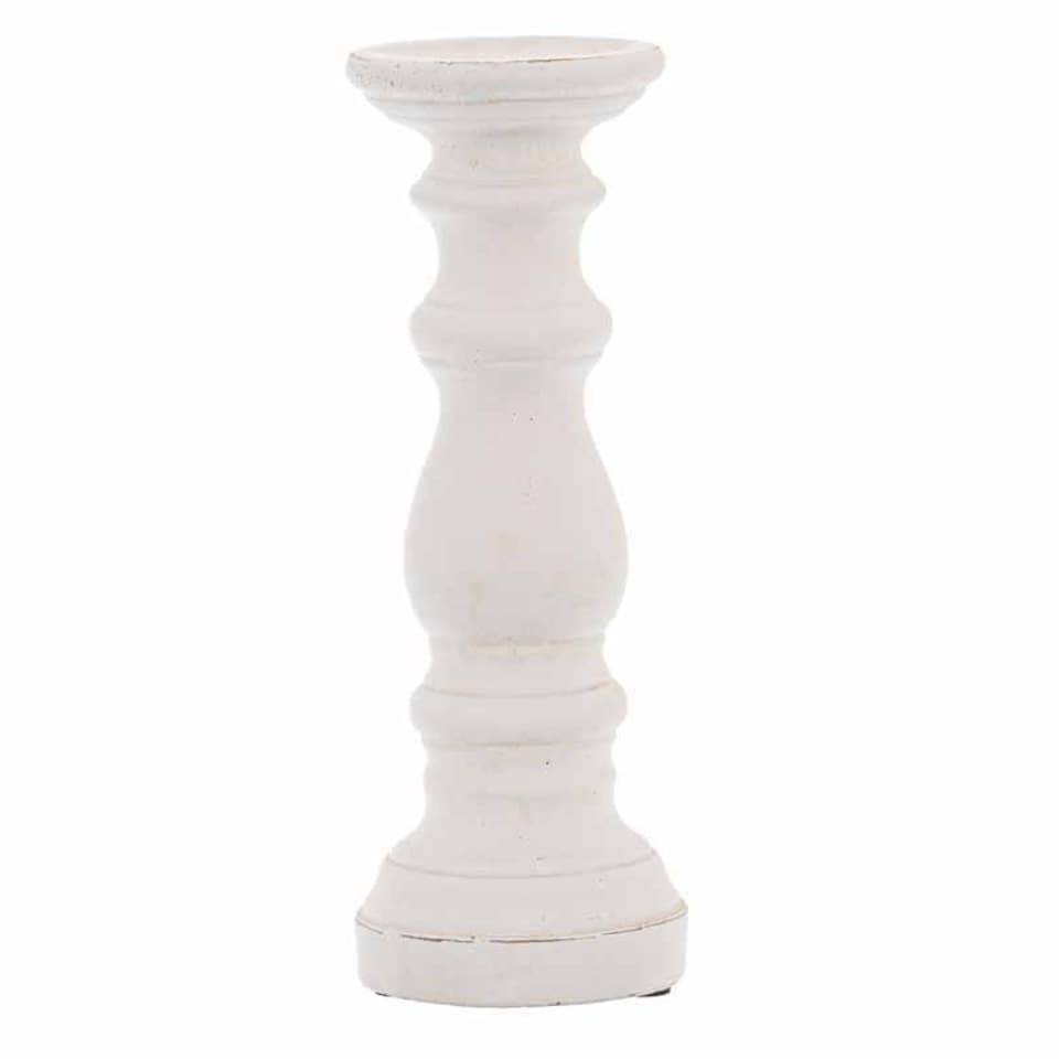 Small Column Candle Holder - Ceramic - L12 x W12 x H31 cm - Matt White White
