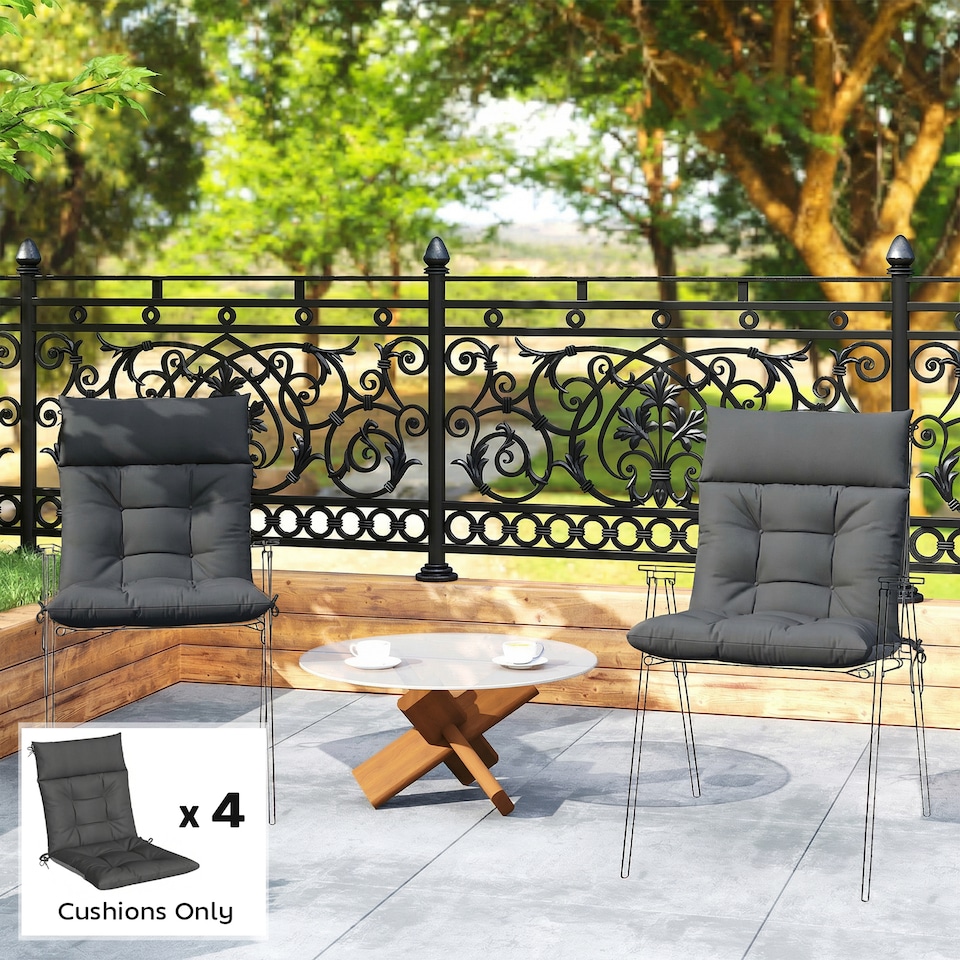 image 1 of Outsunny Garden Chair Cushions Set of 4, Waterproof Seat Pads | Grey | Dark Grey | 111.5L x 53W x 10D cm