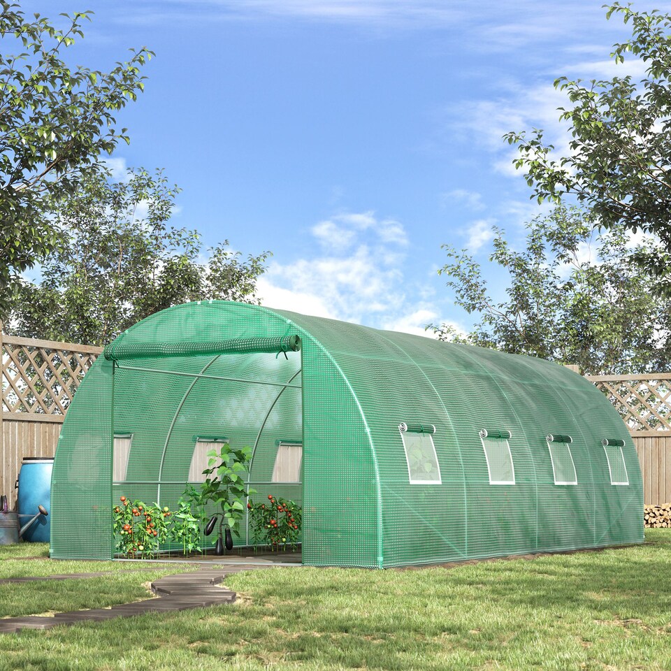 image 1 of Outsunny 6 x 3M Polytunnel Walk-in Garden Greenhouse with Zip Door and Windows