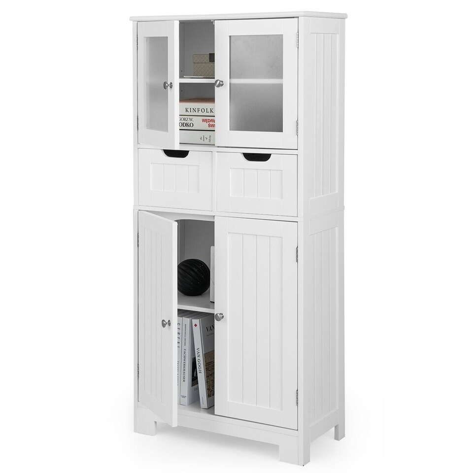 image 1 of COSTWAY Bathroom Storage Cabinet Wood Storage Organizer White
