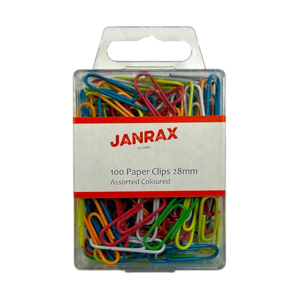 image 1 of Pack of 100 Assorted Coloured 28mm Paper Clips in Hang Pack