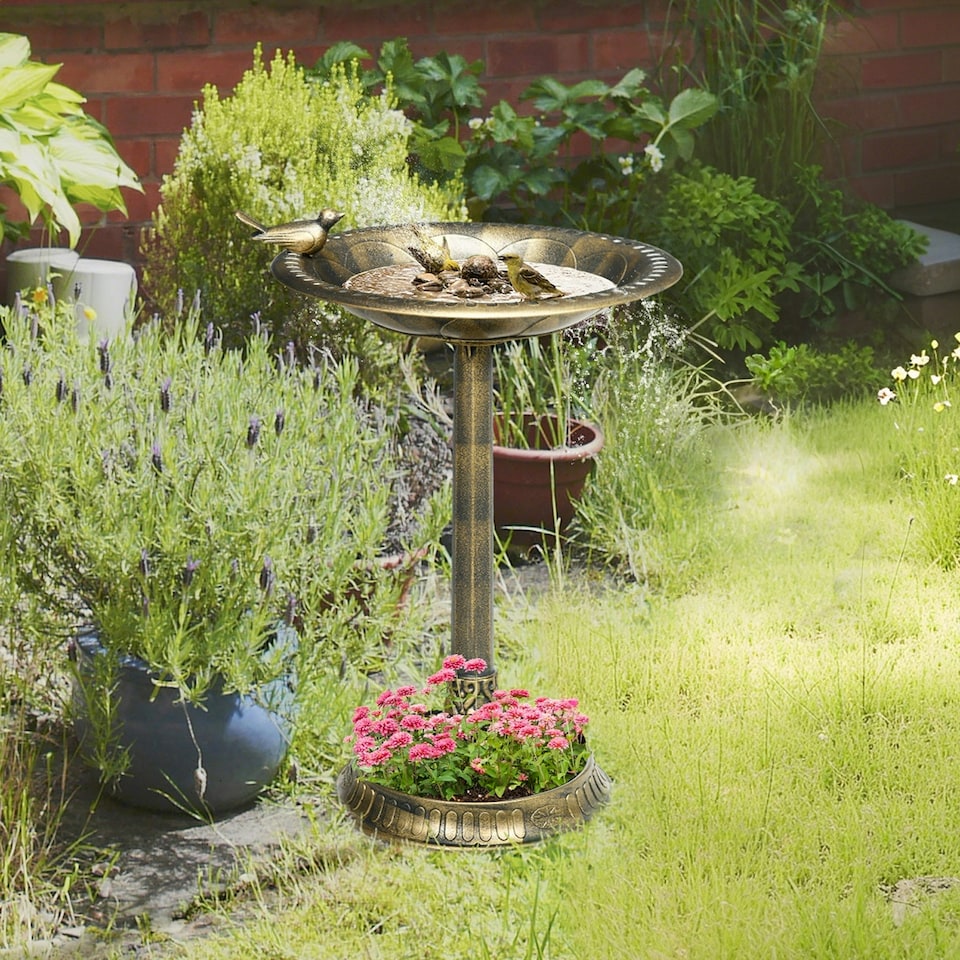 image 1 of Outsunny 72cm Tall Bird Bath with Bird Decoration for Garden, Bronze Tone