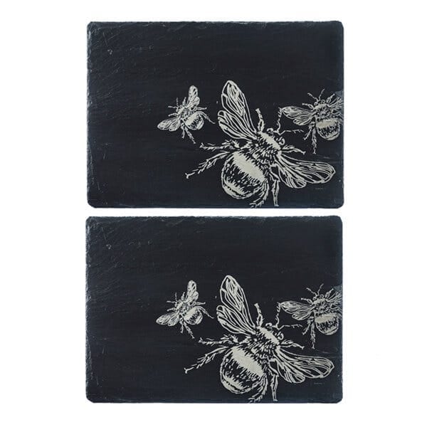 Selbrae House 2 Slate Place Mats - Bee in Dark Grey | Size: 2 Pack