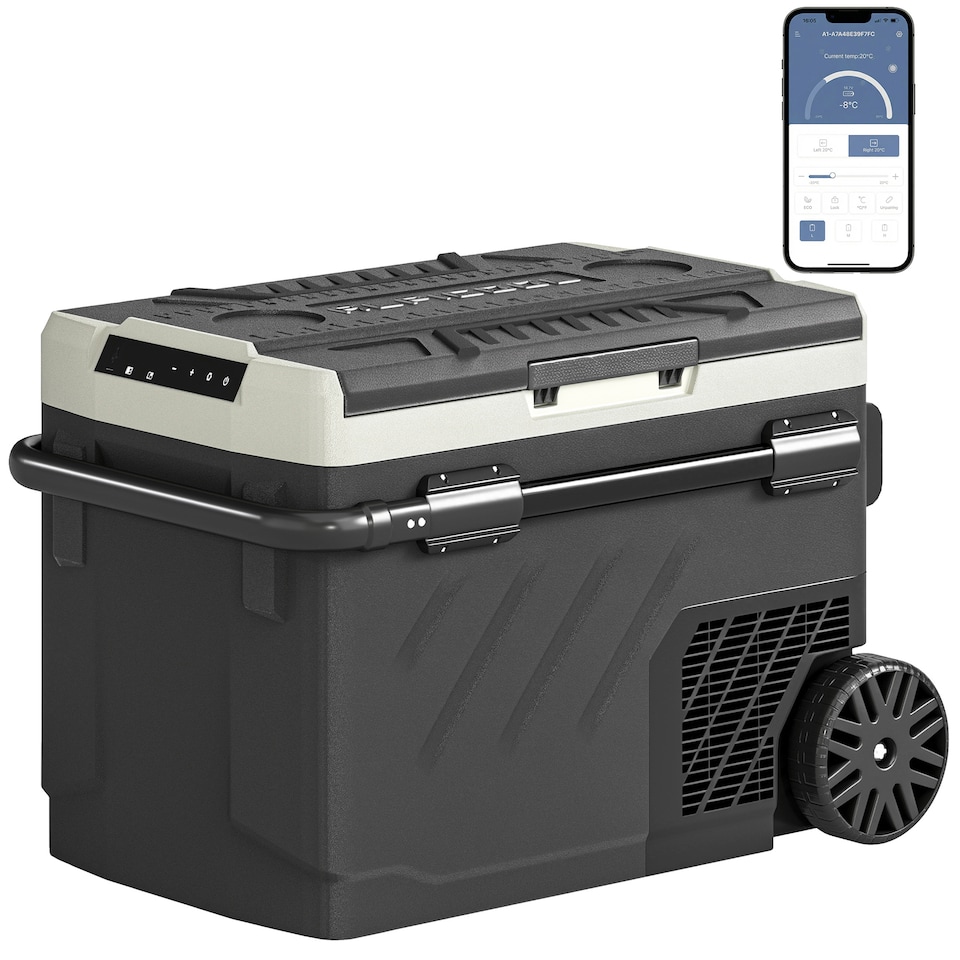 image 1 of Outsunny 40L Compressor Car Fridge Freezer, Dual Zone with App Control | Black | Black | 69.2L x 45.3W x 45H cm