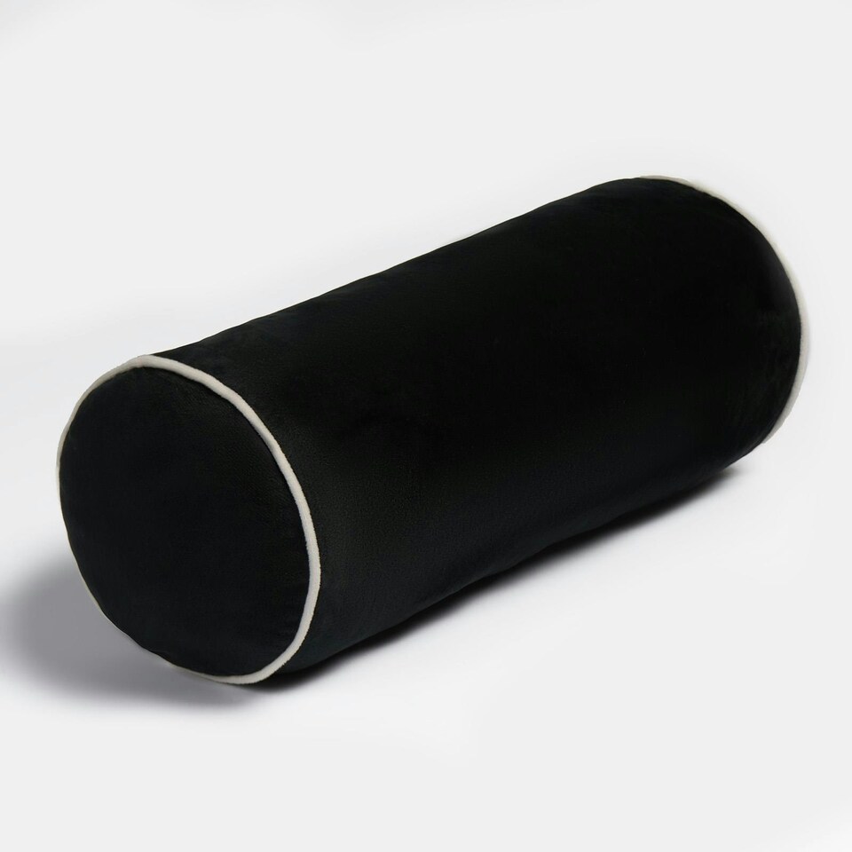 image 1 of OHS Matte Velvet Short Bolster Body Support Cushion, 46x20cm - Black/Cream