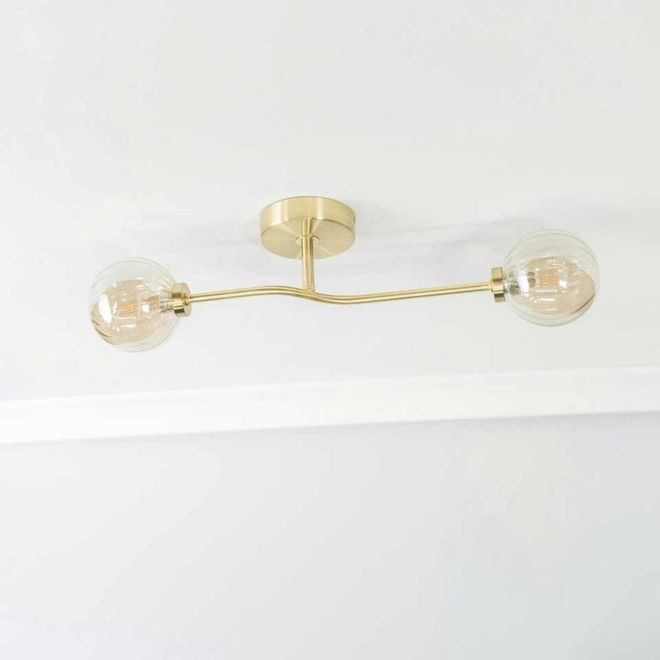 image 1 of ValueLights Chessy Asymmetric Ribbed Glass Globe Gold Bar Ceiling Light