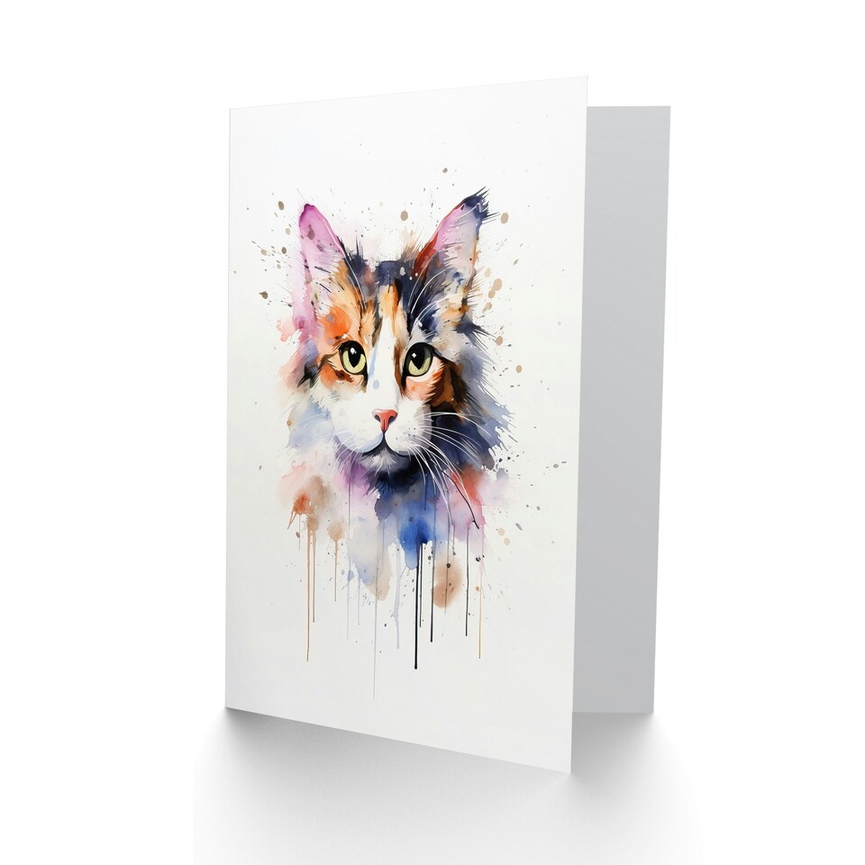 image 1 of Calico Watercolour Pet Portrait Cat Lover Blank Just to Say Card
