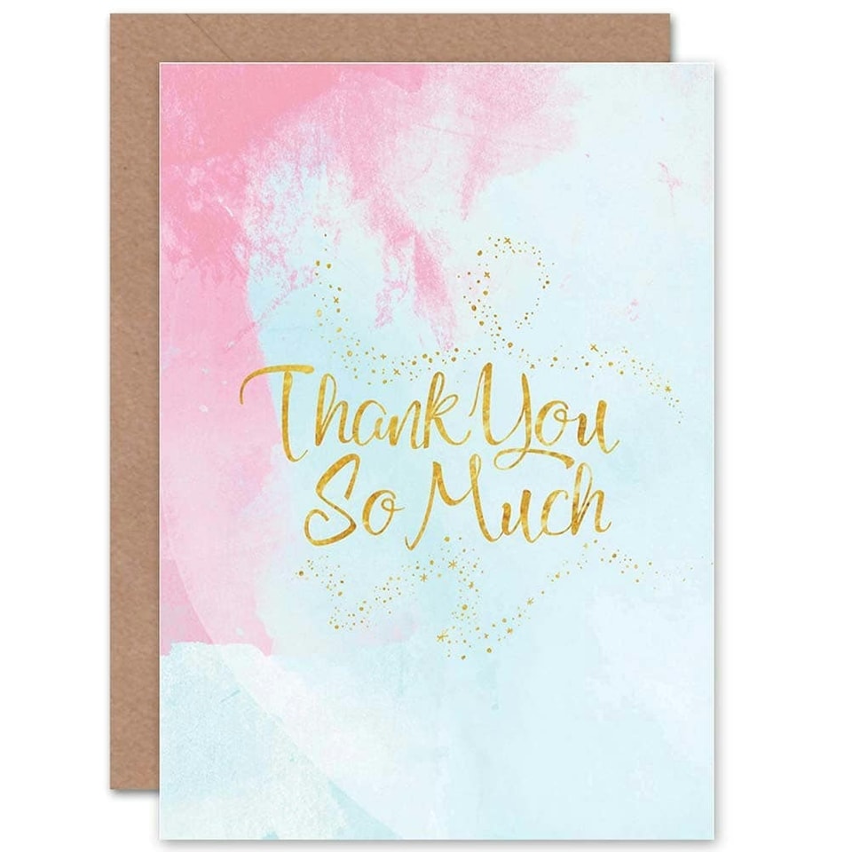 image 1 of So Much Pink Gold Typography Watercolour Thank You Card