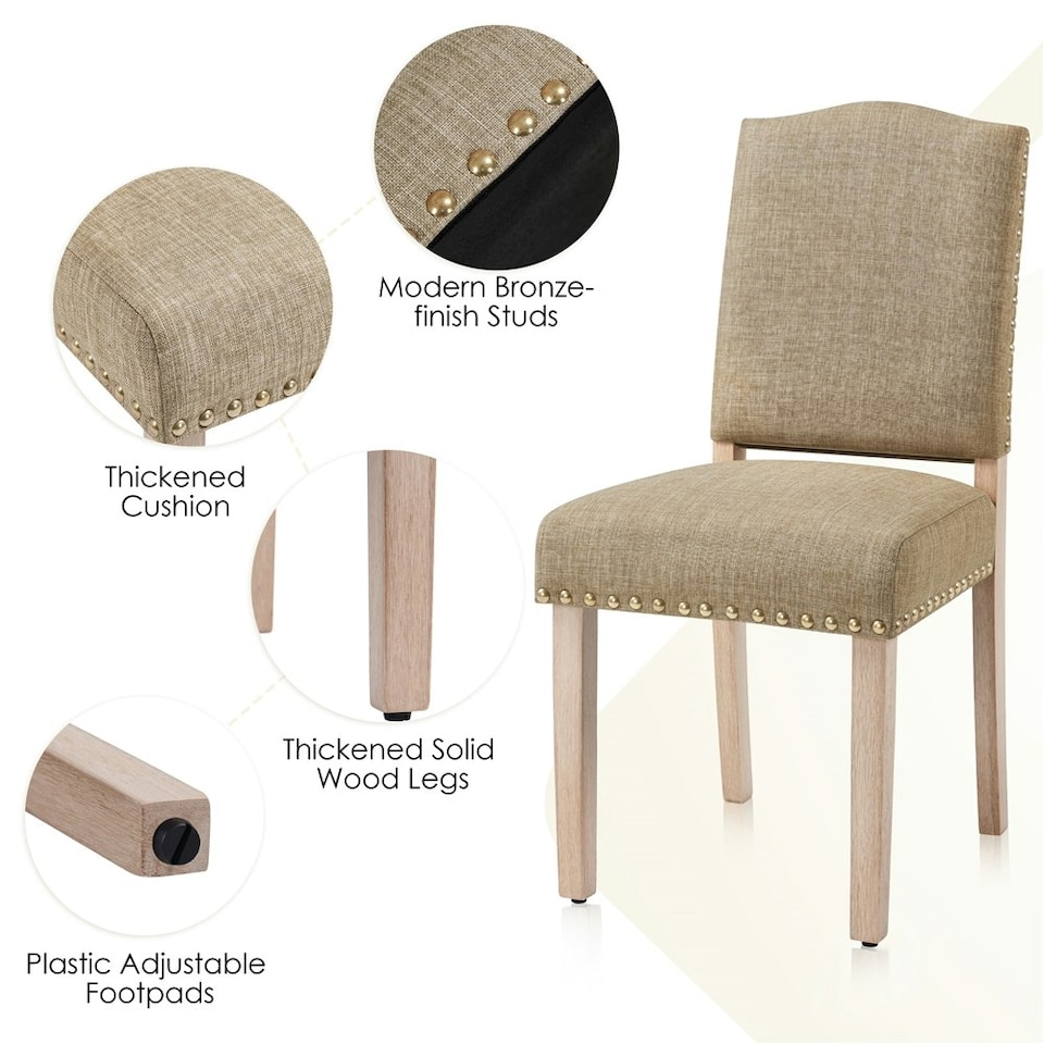 image 1 of Yaheetech Set of 2 Upholstered Kitchen Chairs Dining Room Chairs | Multi | Khaki(