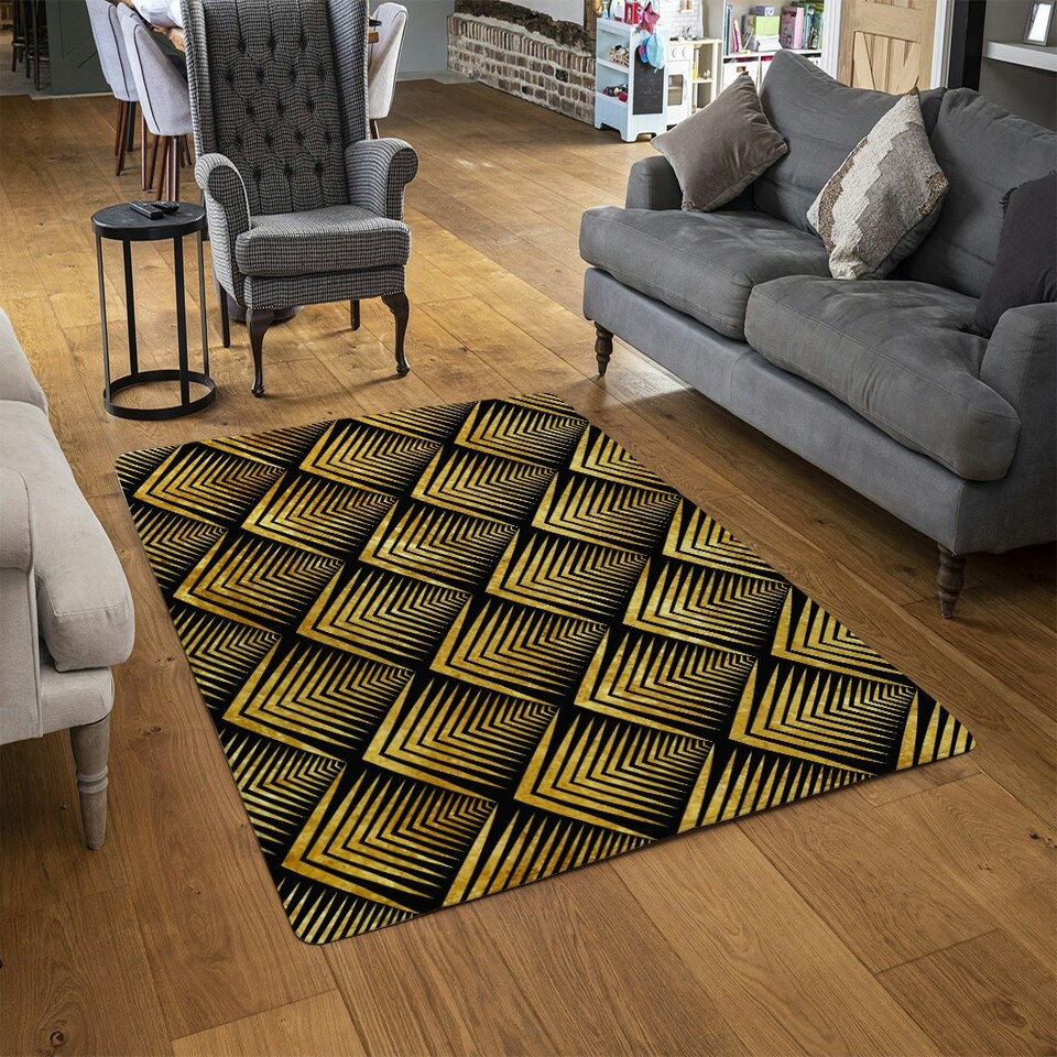 image 1 of Golden Geometric Flower Pattern (Rug) Gold | Large: 140x200cm