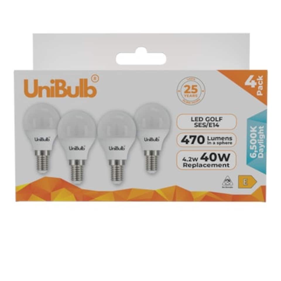 image 1 of UniBulb LED Golf Ball E14 470lm 4.2W 6500K (Daylight) Light Bulb - Pack of 4