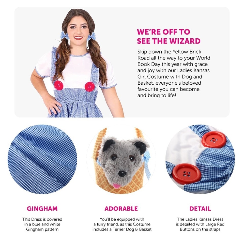 image 1 of Kansas Girl Costume - Hair Ties & Basket with Dog Blue | M