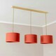 image 3 of ValueLights Reni Rust Fabric Drum Shade 3 Drop Bar Brushed Gold Diner Ceiling Pendant Light Gold