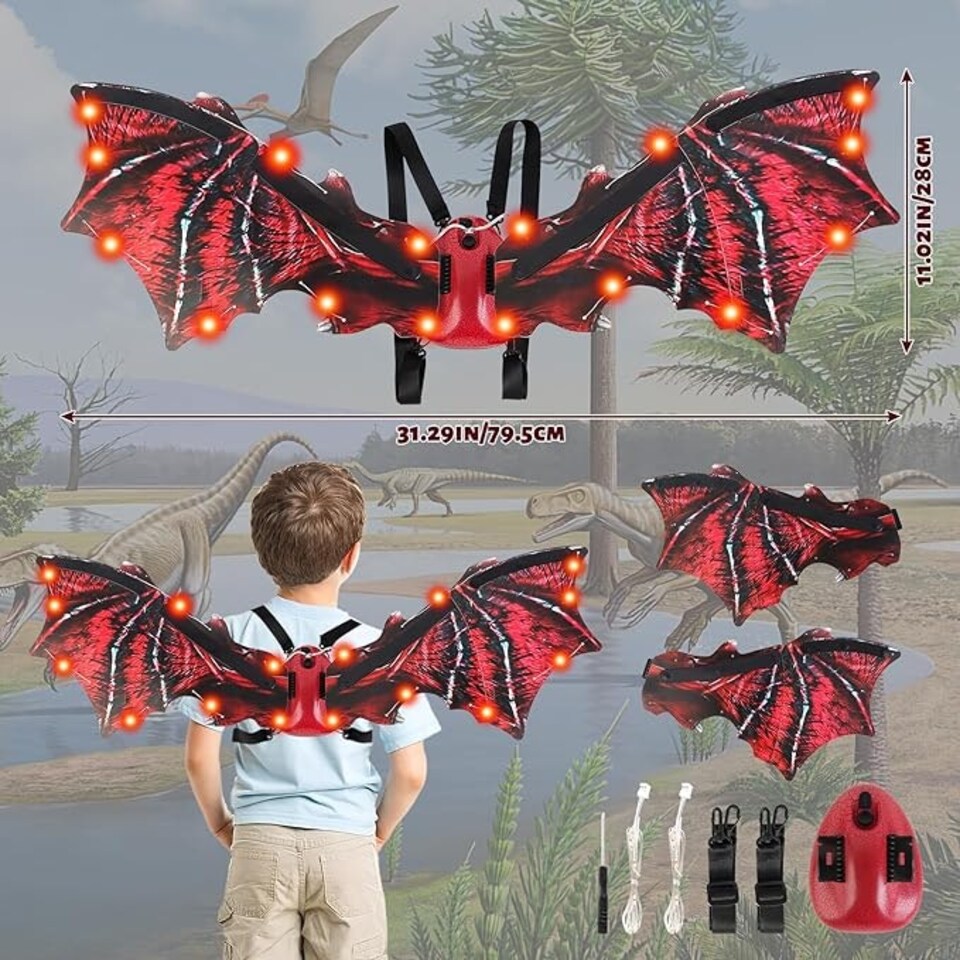 image 1 of Electric Light-Up Dinosaur Wings with Sound – Motorized Flapping Wings for Kids & Adults – Costume Accessory for Halloween, Cosplay & Parties