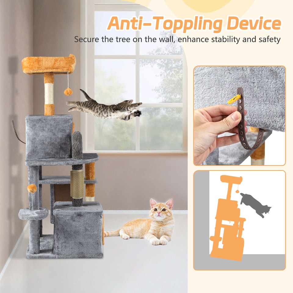 image 1 of COSTWAY 128 CM Tall Cat Tree Multi-Level Aesthetic Grey