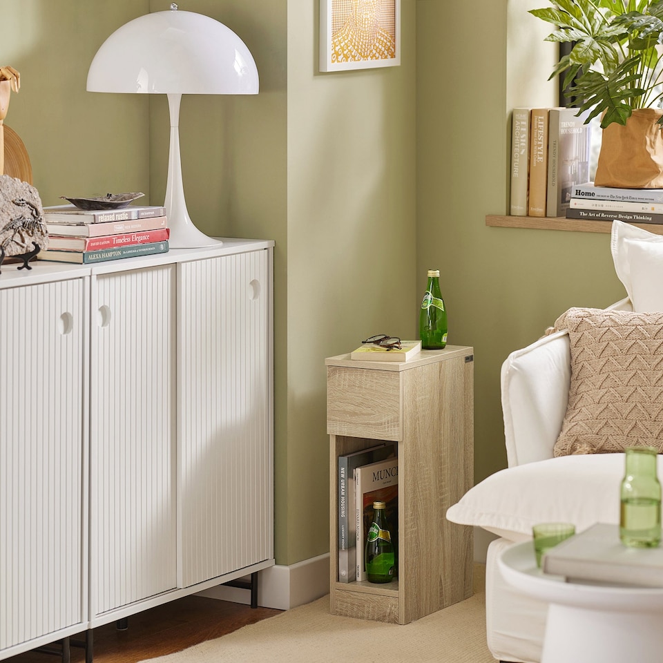 image 1 of SoBuy FBT111-Nx2,Set of 2 Slim Bedside Table Nightstand with Drawer and Shelf