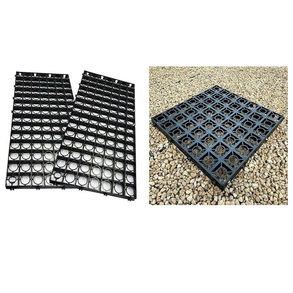image 1 of 8 x Strong Black Paving Plastic Interlocking Turf, Lawn, Path & Gravel Protecting Drainage Mats Black