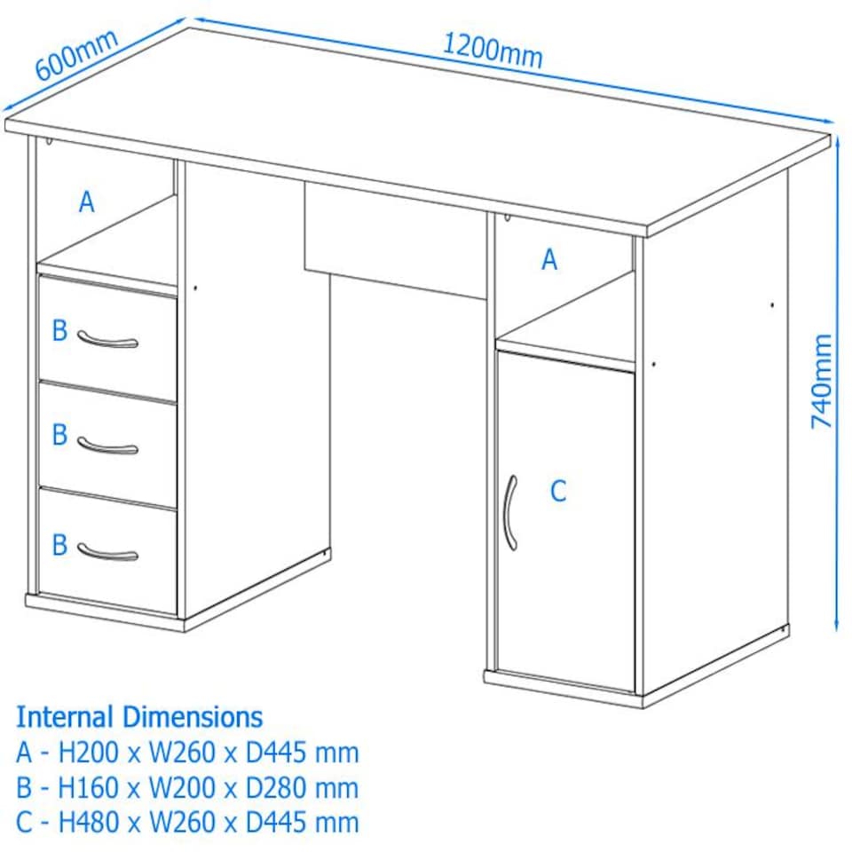 image 1 of Maryland Desk with 3 Drawers and 1 Door Beech