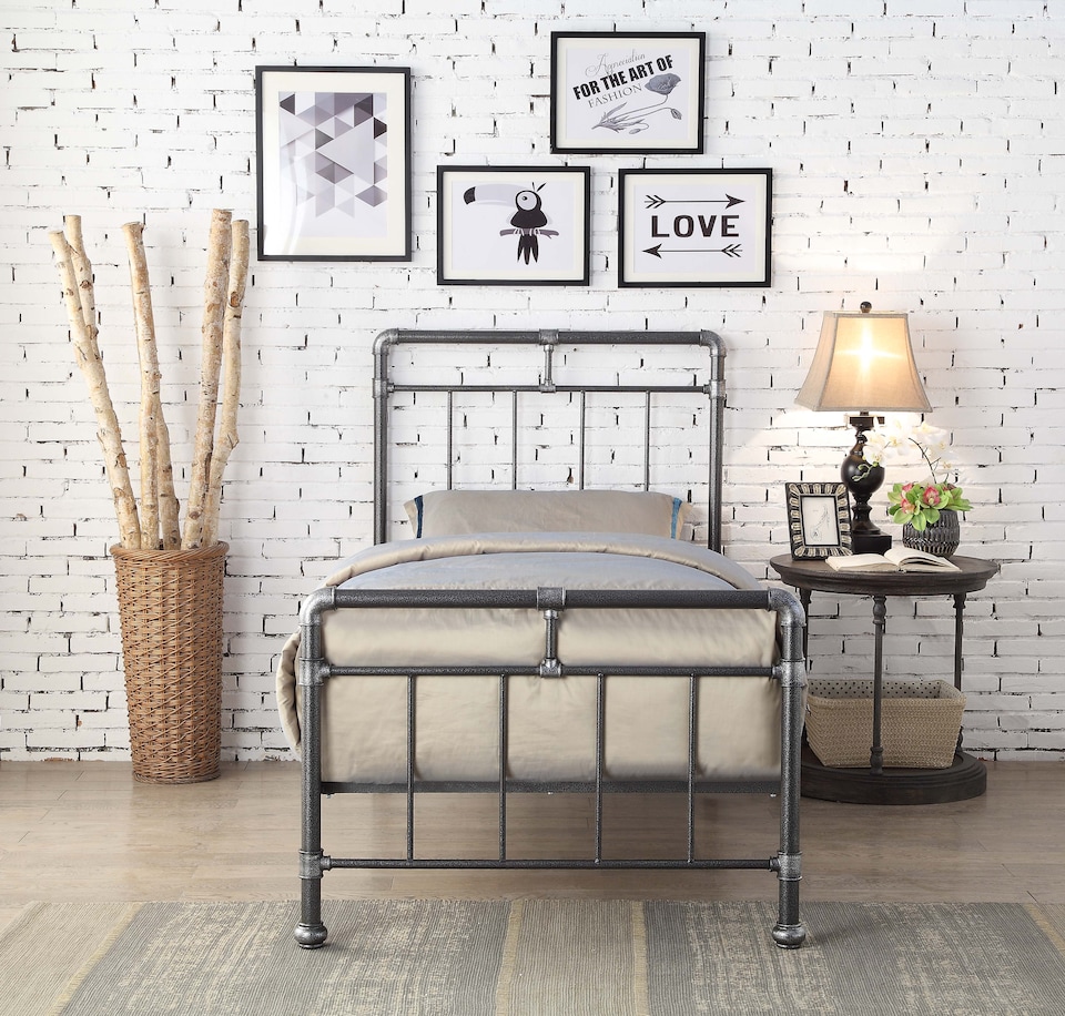 image 1 of 3ft Single Retro bed frame,black,silver,metal pipe,tube design.Rustic,scaffold style. Industrial | Black | Single