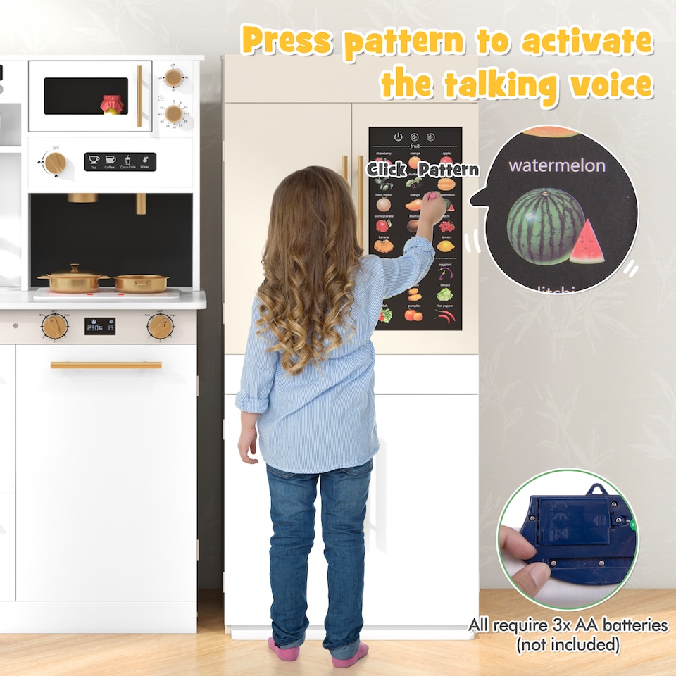 image 1 of COSTWAY Kids Wooden Kitchen 2-Piece Modular Pretend Play Kitchen w/Light-White