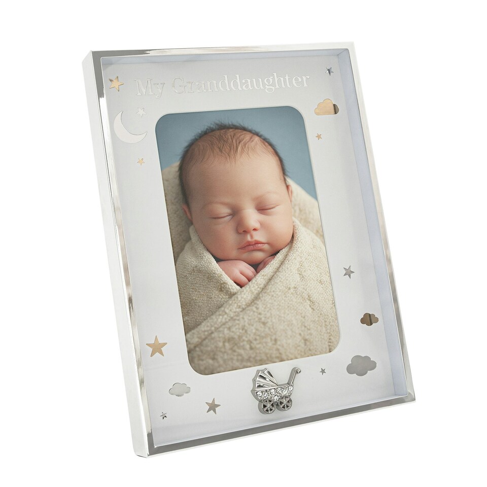 image 1 of Granddaughter Silver 4x6 Frame with Gold and Silver Stars and Clouds Silver | One Size