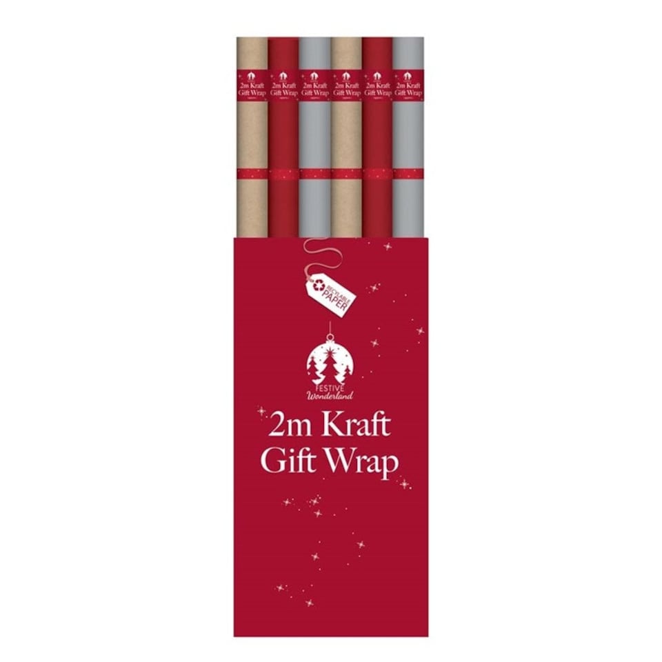 image 1 of Pack of 72 2mx70cm Assorted Coloured Kraft Christmas Gift Wraps