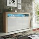 image 2 of Sideboard 155cm White Gloss Doors Oak Matt Body Free LED Shelf Multi | Oak & White