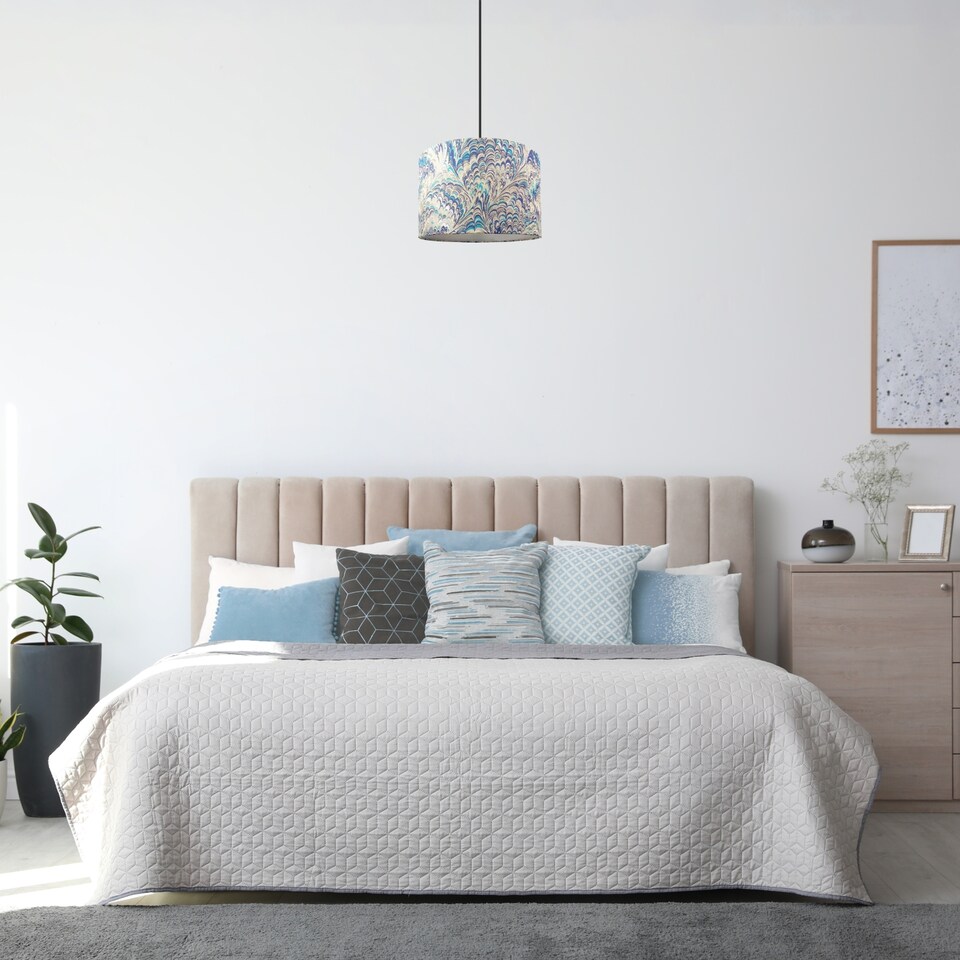 image 1 of Contemporary and Vivid Peacock Print 25cm Table/Pendant Lampshade in Soft Cotton | Multi | 10"