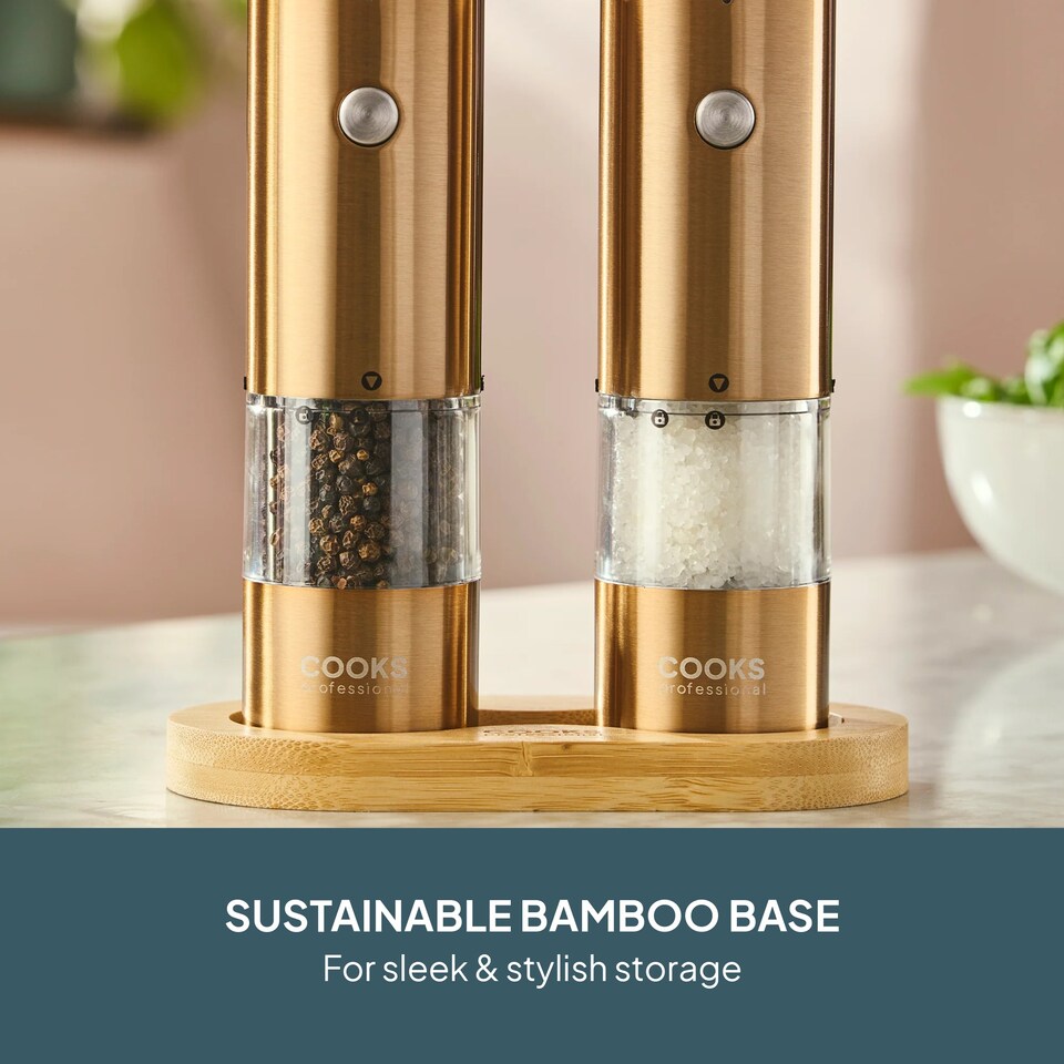 image 1 of Cooks Professional Rechargeable Salt and Pepper Mill Set with Bamboo Base