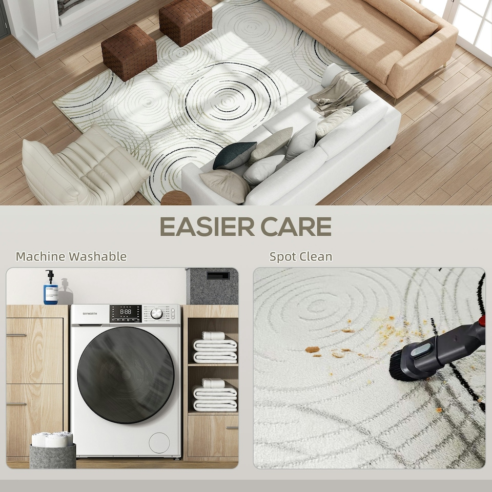 image 1 of HOMCOM Swirl Pattern Washable Area Rug, Allergy-Friendly Floor Carpet, Cream Cream | White | 230 x 160 cm
