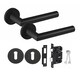image 1 of Golden Grace Mitred Design Key Lock Door Handles Set on Round Rose in Matt Black Finish with 64mm 3 Lever Mortise Lock and Key Hole Black