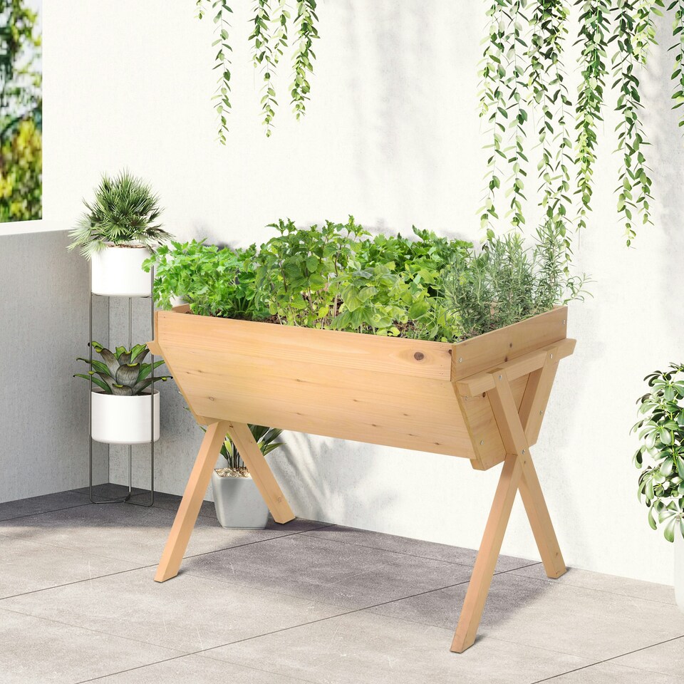 image 1 of Outsunny Wooden Planter Raised Bed Stand Vegetable Flower Bed