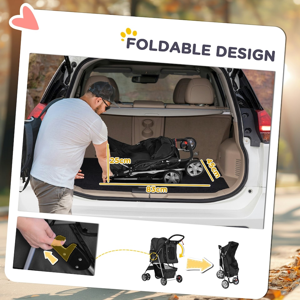 image 1 of PawHut Pet Stroller Carrier Foldable Deluxe Jogger Walk Travel Dog Cat Black