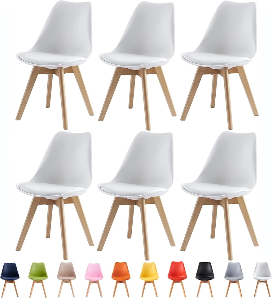 image 1 of MCC Direct Set of 6 Plastic Dining Chairs with Wooden Legs Kitchen Chairs Eva