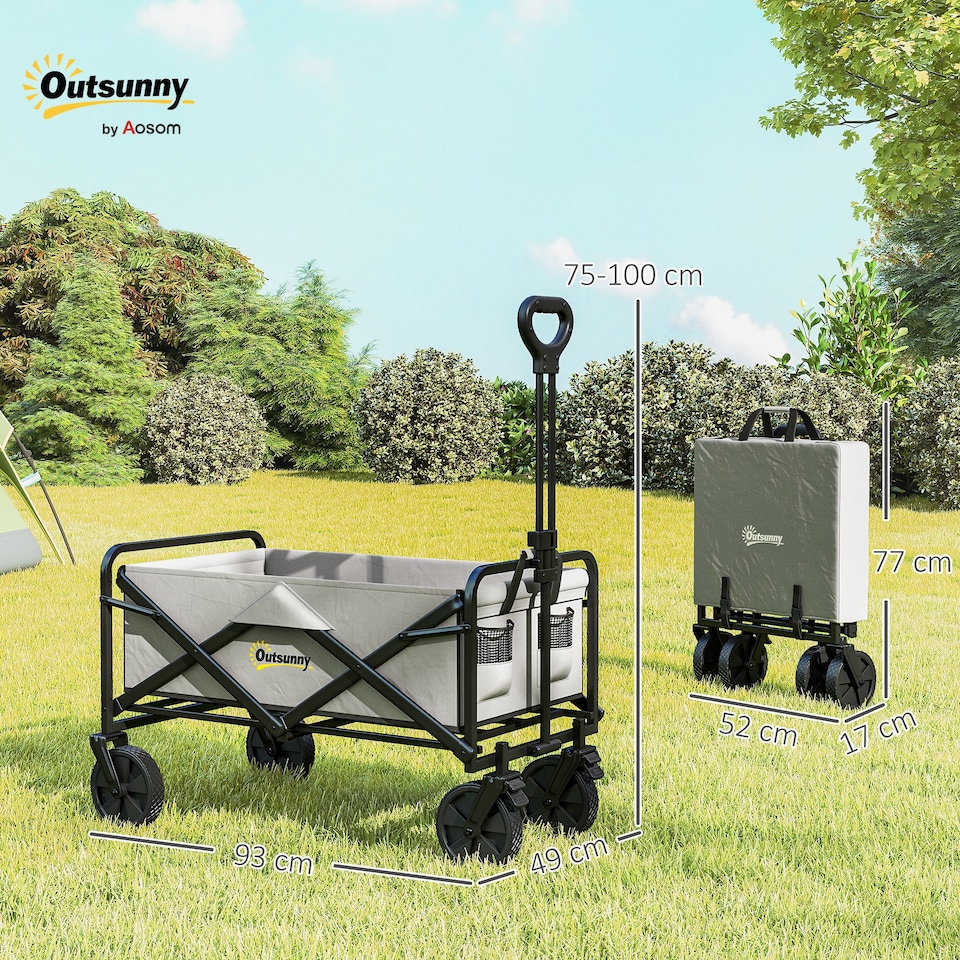 image 1 of Outsunny Folding Outdoor Storage Trolley Cart Bag Telescopic Handle Brakes Grey