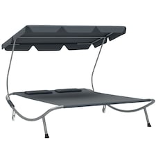 Outsunny Garden Double Hammock Sun Lounger Day Bed Canopy w/ 2 Pillows Grey | Light Grey