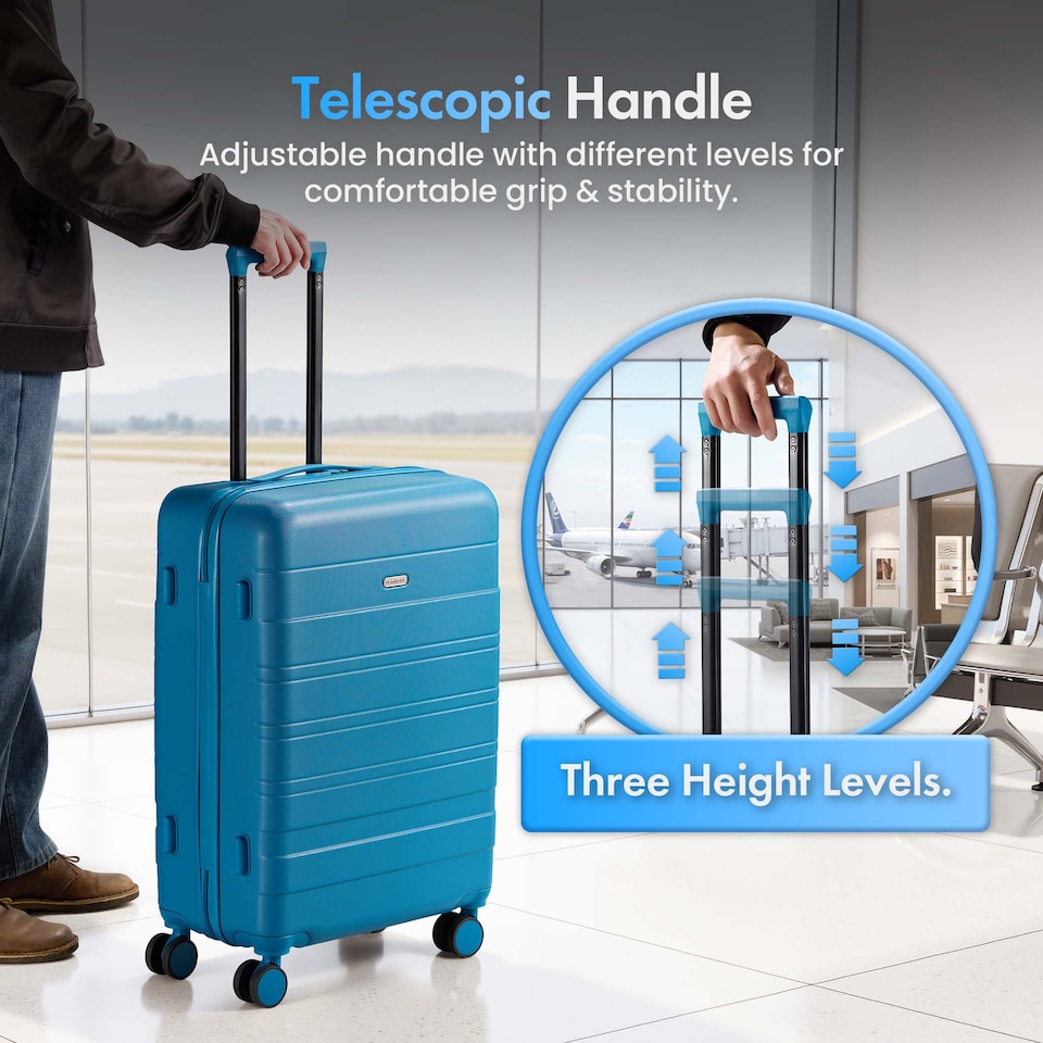 image 1 of Vonhaus Hard Shell Suitcase Set 3 Piece with TSA Lock | Blue | Teal
