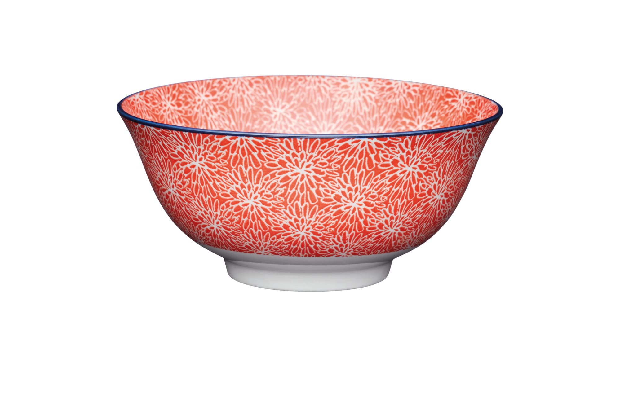 KitchenCraft Red Floral and Blue Edge Ceramic Bowl, 16cm Red