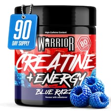 Warrior Creatine + Energy – 3g Creatine, 80mg Caffeine & B-Vitamins for Strength, Focus & Stamina – Blue Razz, 360g (112 Servings)