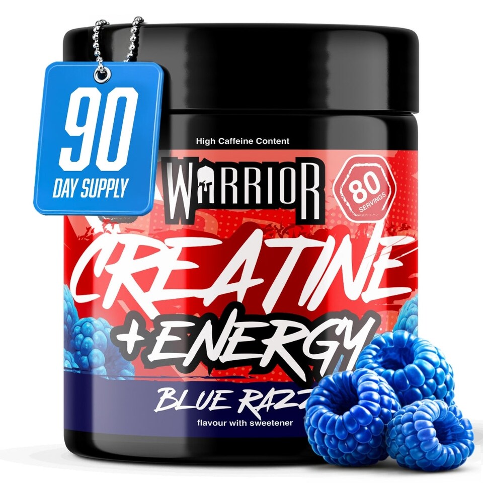 image 1 of Warrior Creatine + Energy – 3g Creatine, 80mg Caffeine & B-Vitamins for Strength, Focus & Stamina – Blue Razz, 360g (112 Servings)