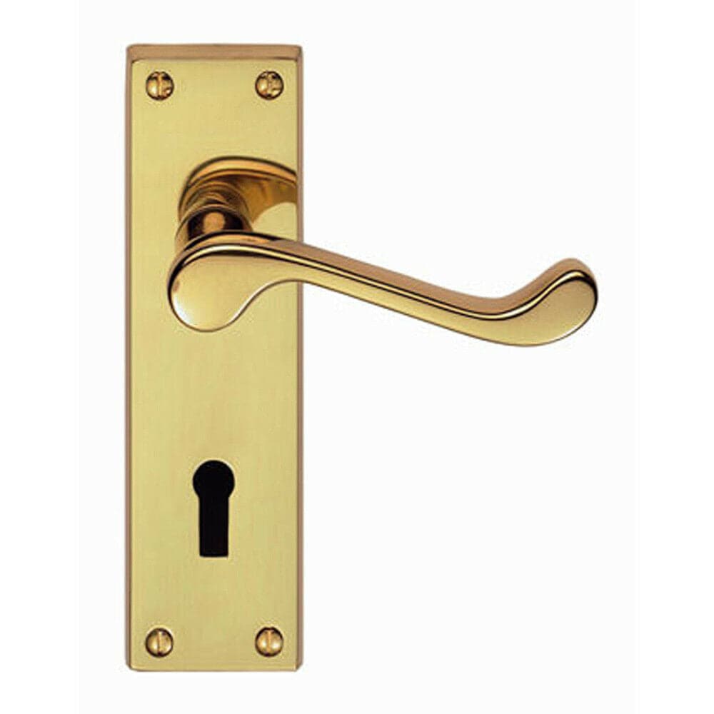 Loops PAIR Victorian Scroll Handle on Lock Backplate 150 x 43mm Polished Brass in Metallics
